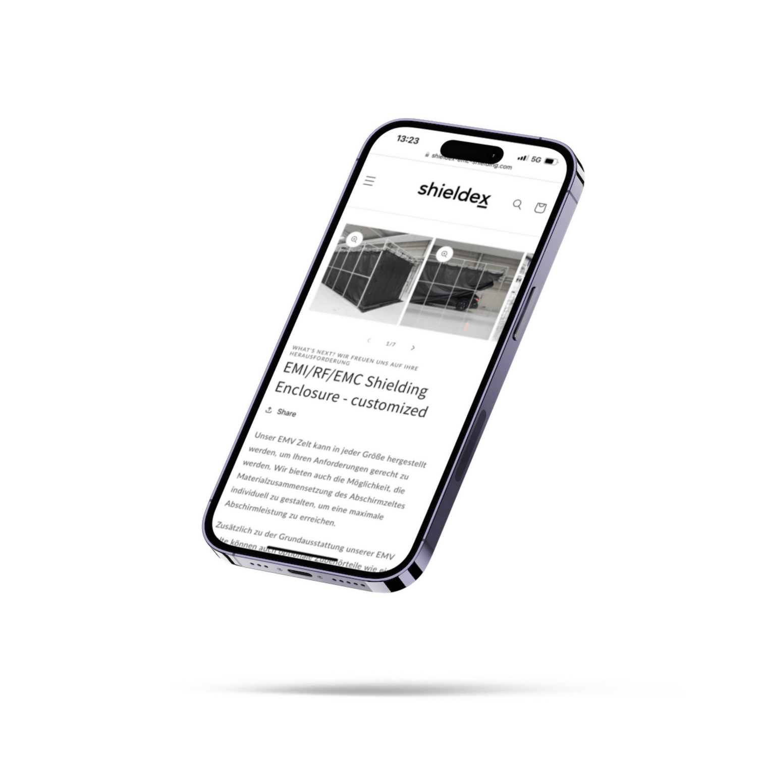 EMC Testing Solutions Webseite auf einem Smartphone